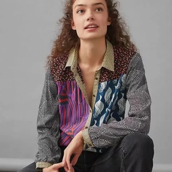 MAEVE Patterned Button-down Blouse - Picture 3 of 3